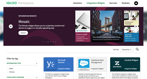 Screenshot of the Igloo marketplace